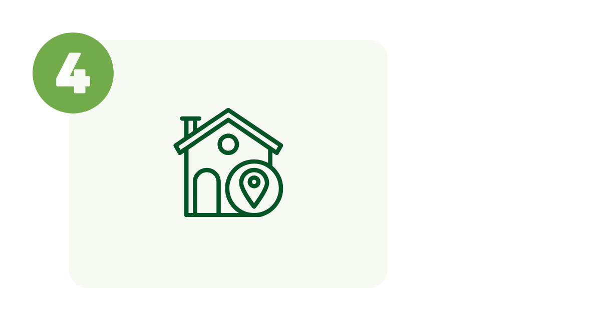 Ikoner med två kuvert och en pratbubbla med ett hus och en pil till ett annat hus